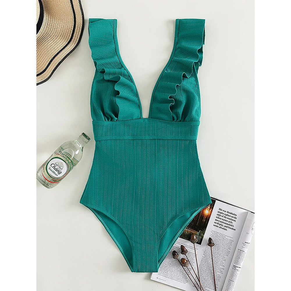 White Ruffle Push Up Swimsuit