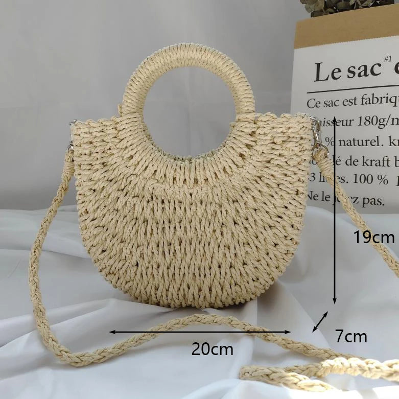 Handmade Straw Moon Beach Bag