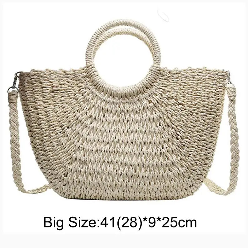 Handmade Straw Moon Beach Bag