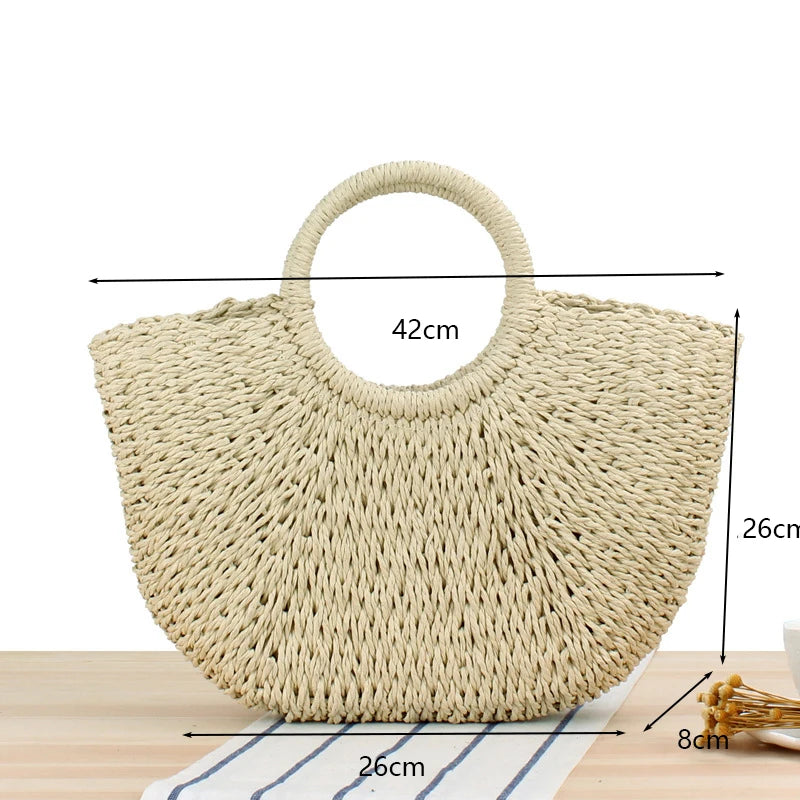 Handmade Straw Moon Beach Bag