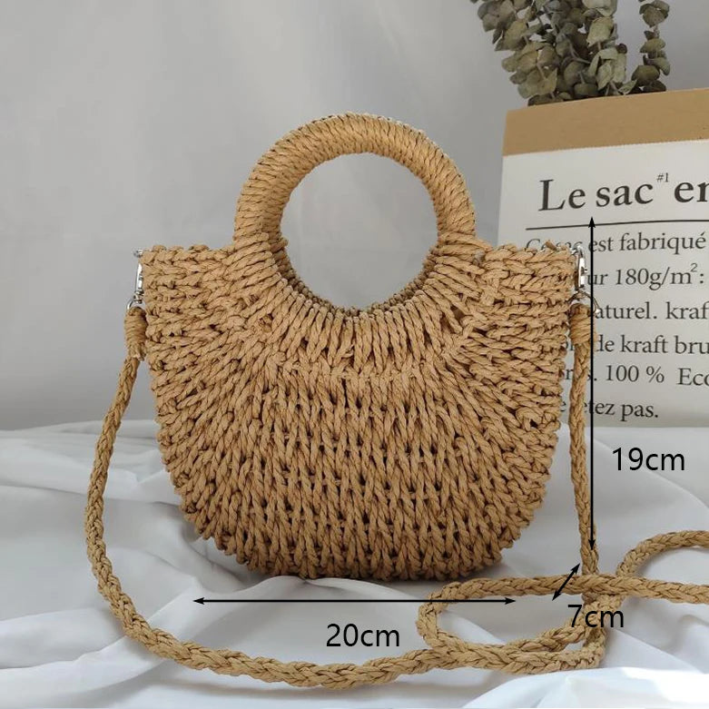 Handmade Straw Moon Beach Bag