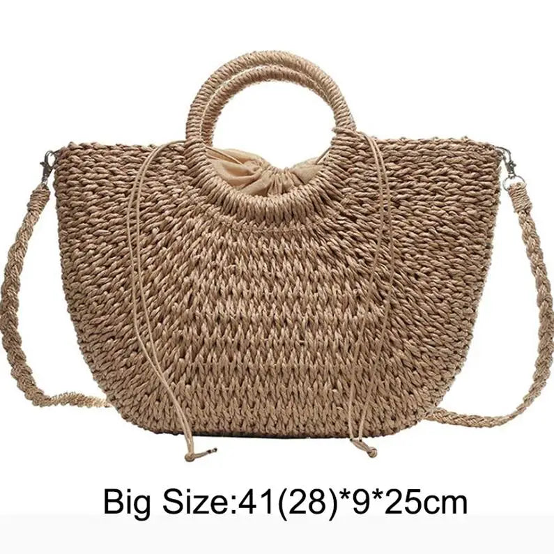Handmade Straw Moon Beach Bag