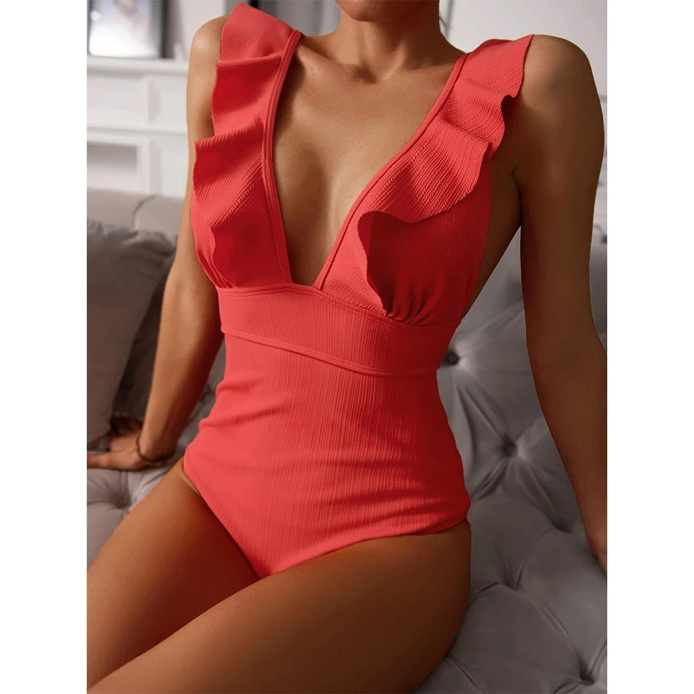 White Ruffle Push Up Swimsuit