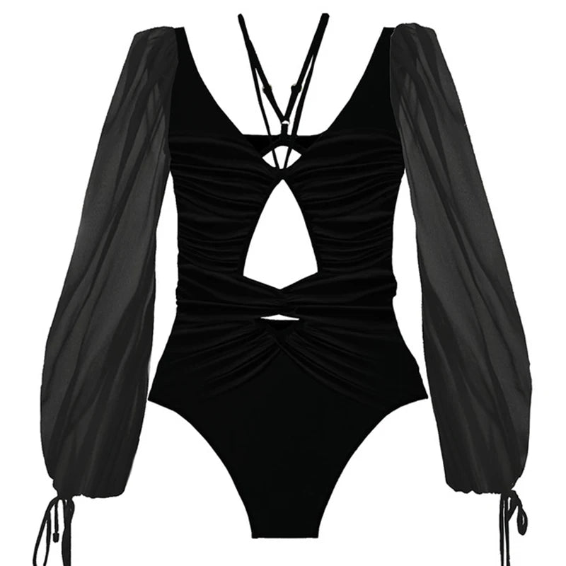 Retro Long Sleeve Floral Swimsuit