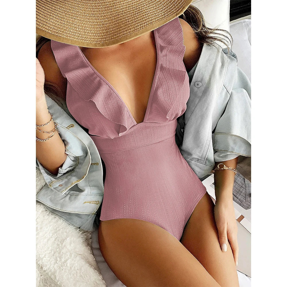 White Ruffle Push Up Swimsuit