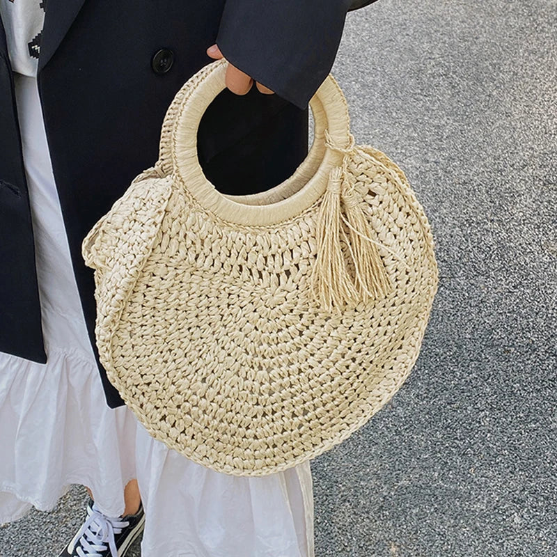 Tassel Straw Shoulder Beach Bag