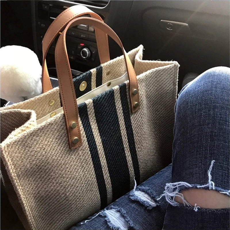 Canvas Stripe Bucket Crossbody Bag