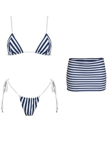 Striped Three Piece Bikini Set