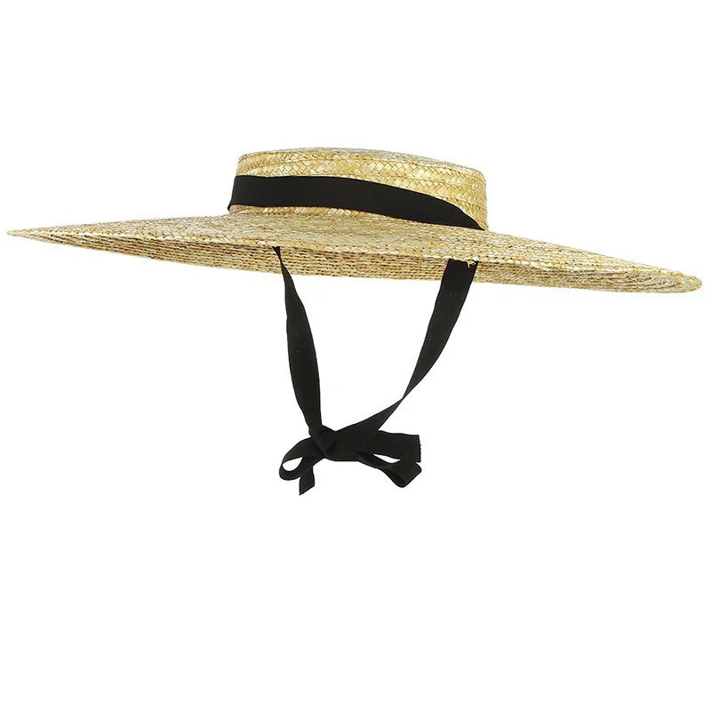 Ribbon Flat Top Straw Hat