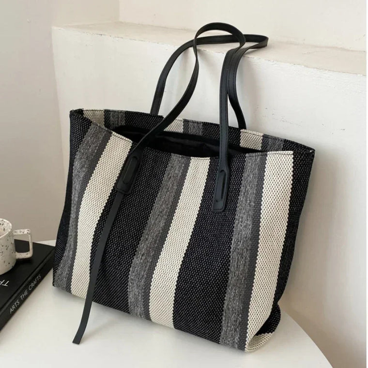 Raffia Stripe Shoulder Shopper Bag