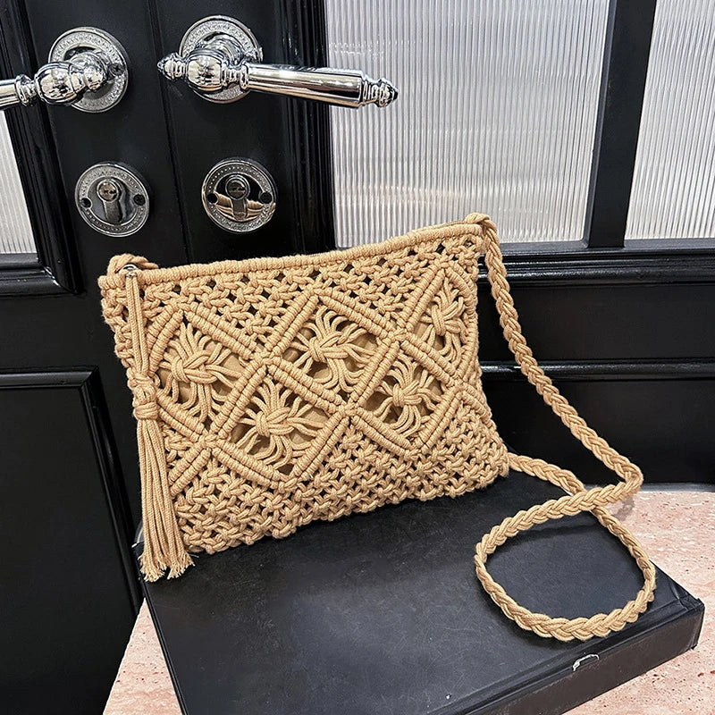 Hollow Woven Crossbody Beach Bag