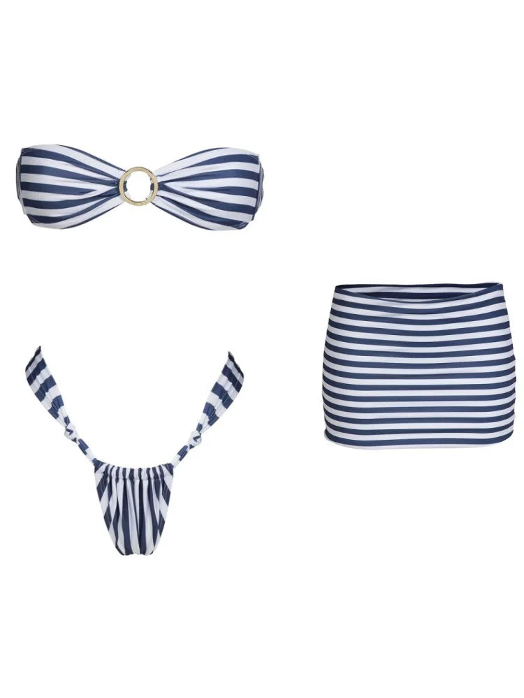 Striped Three Piece Bikini Set