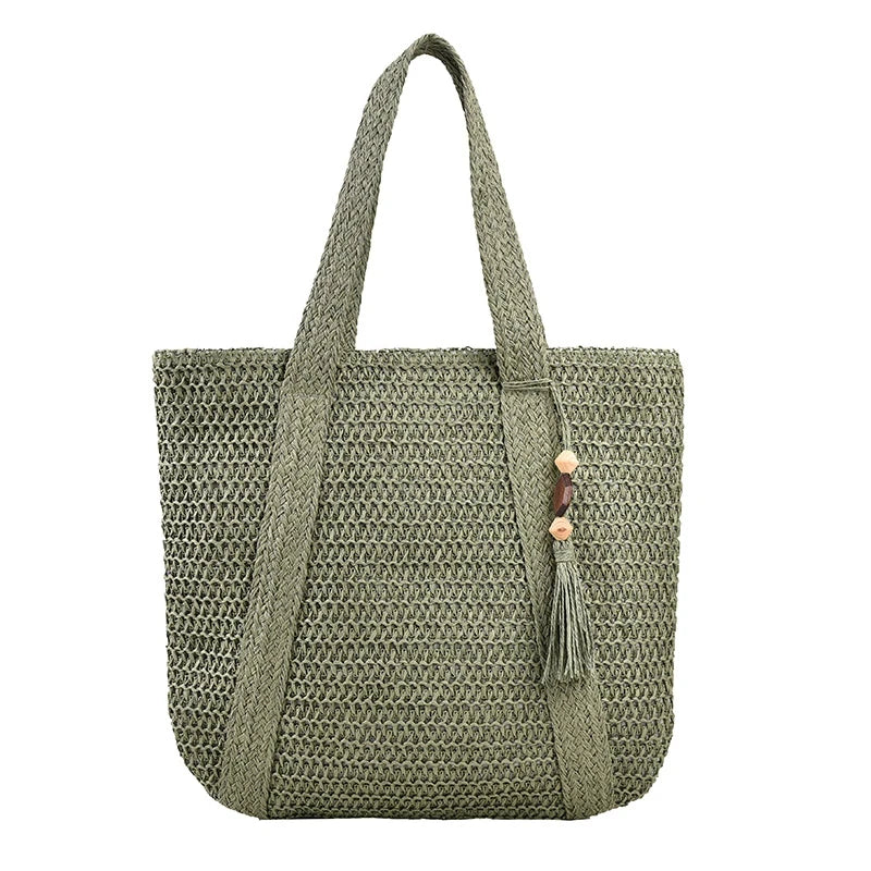 Tassel Straw Weave Travel Tote