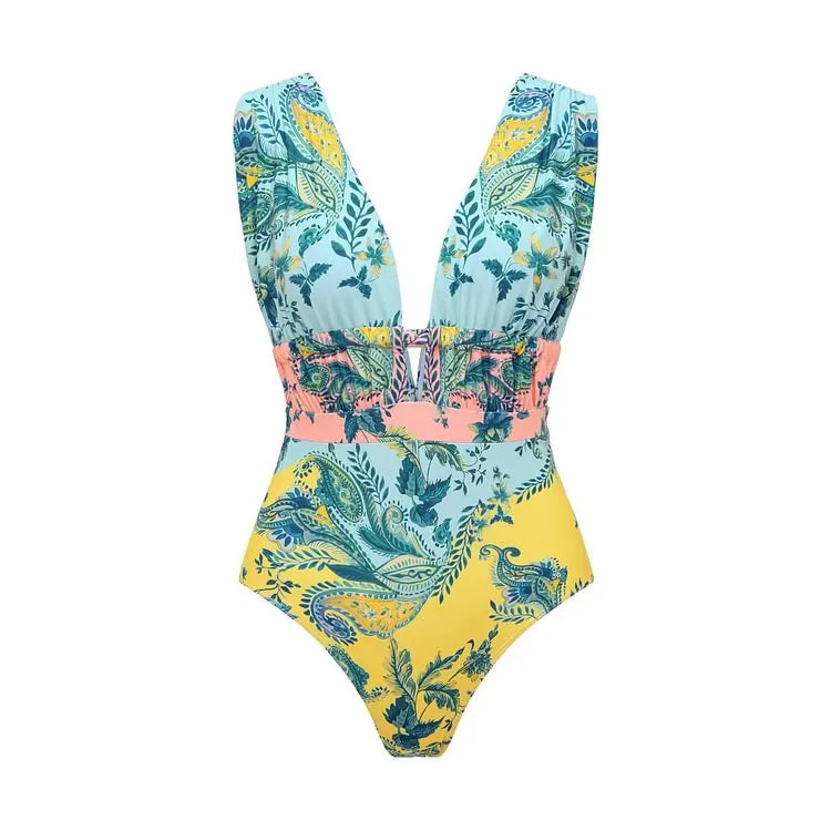 V Neck Skirted Swimsuit Set