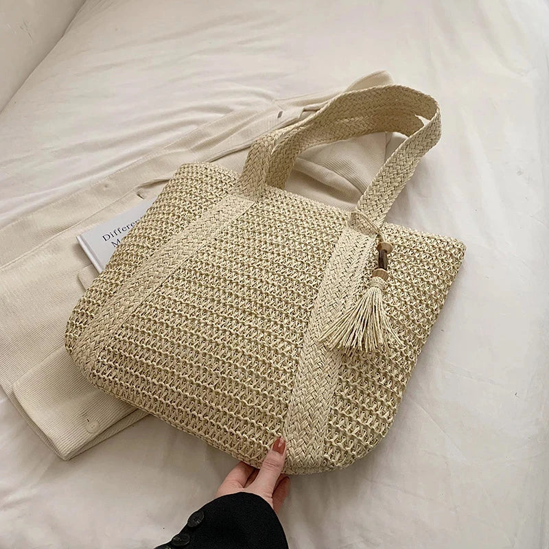 Tassel Straw Weave Travel Tote