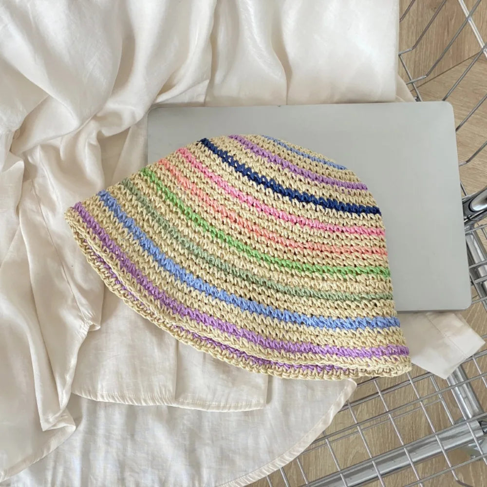 Rainbow Stripe Straw Beach Hat