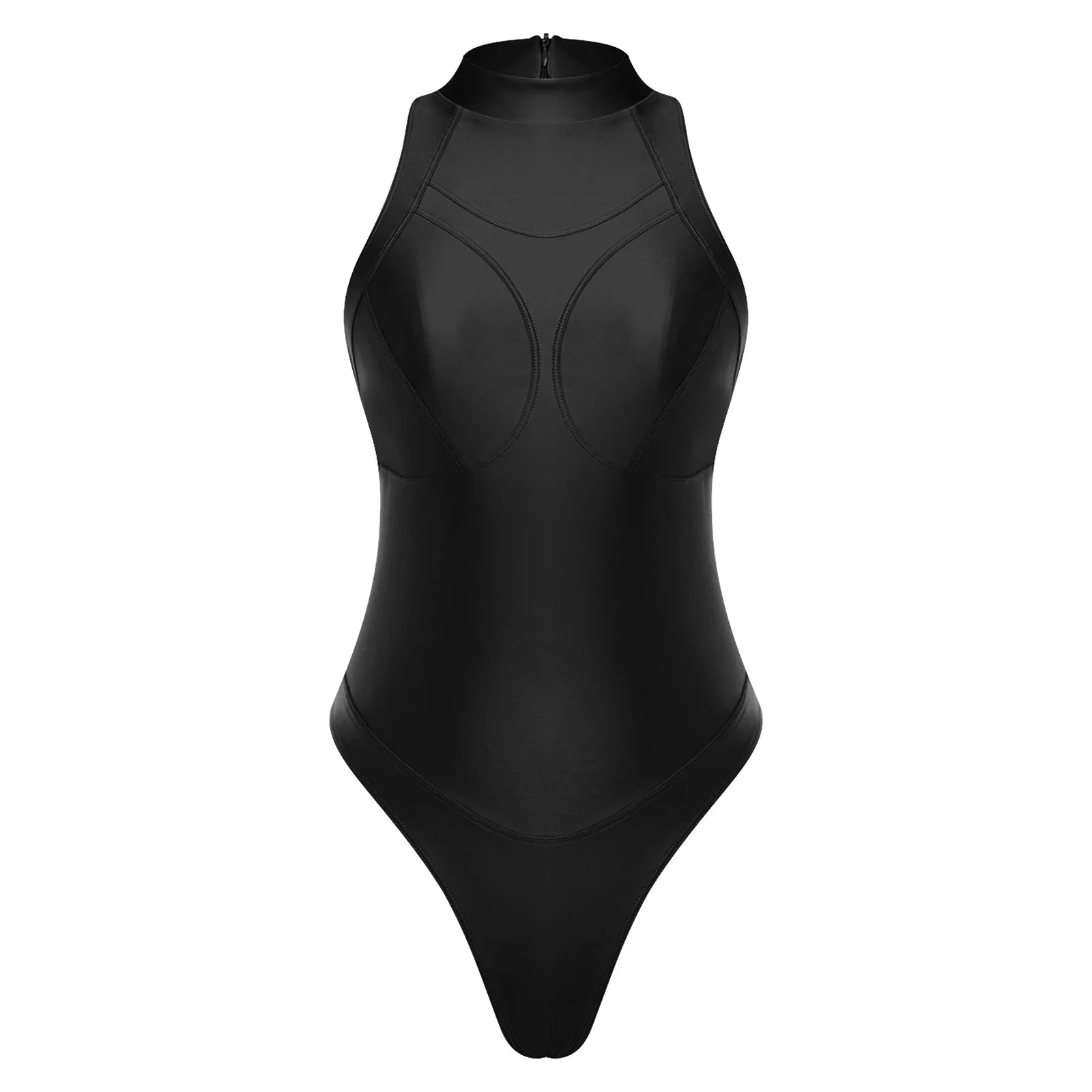Oil Shine Halter Zip Swimsuit