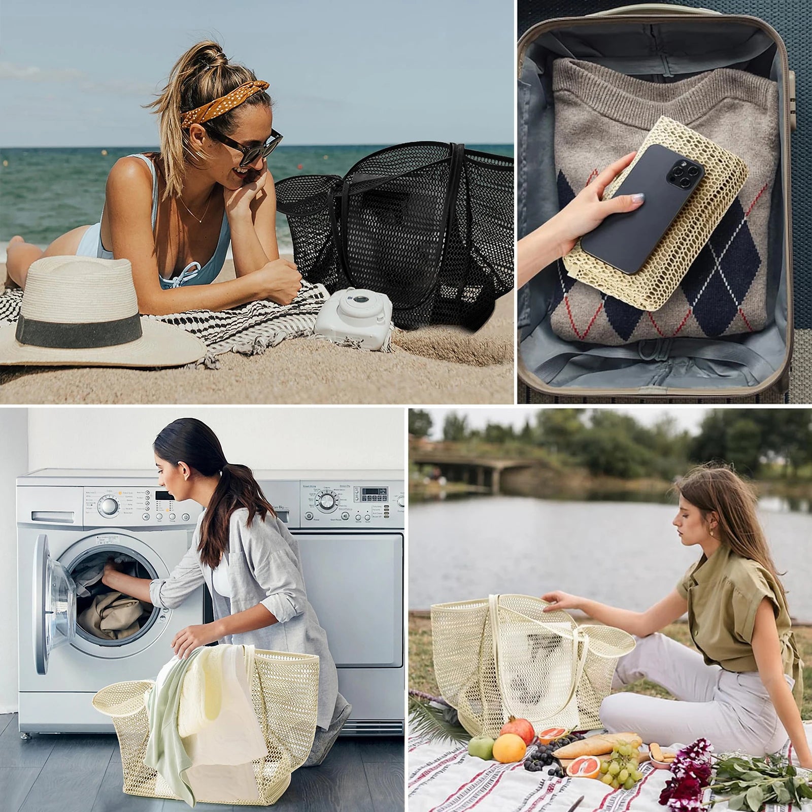 Foldable Mesh Shoulder Beach Tote