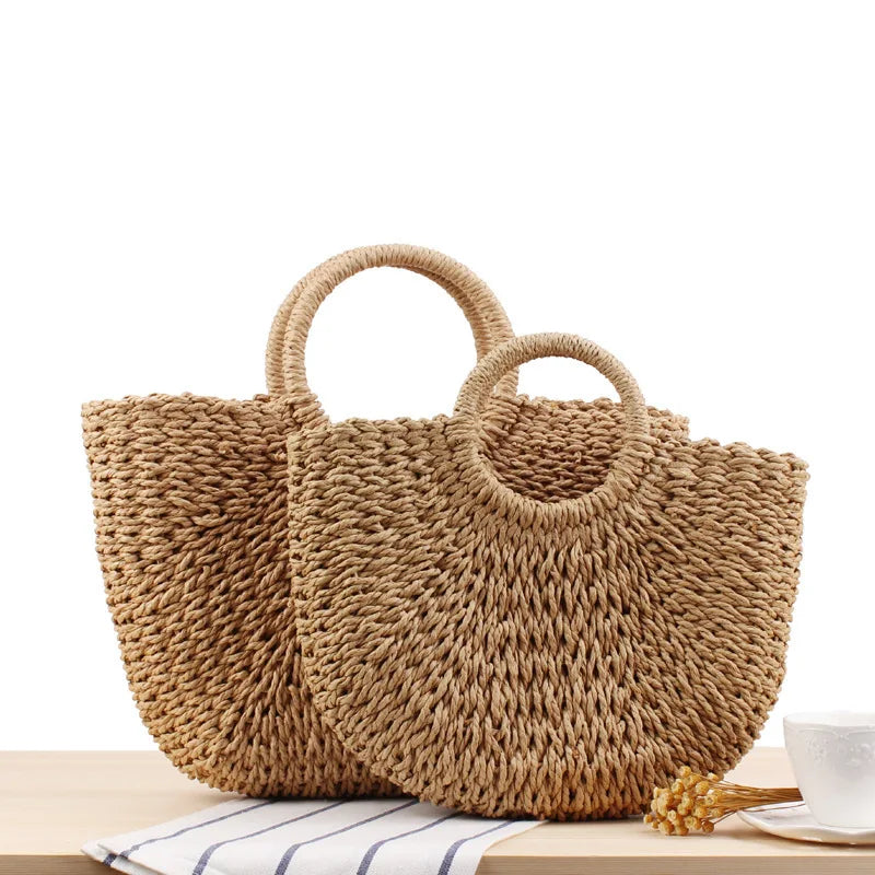 Handmade Straw Moon Beach Bag