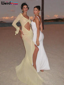 Sheer V Neck Resort Dress