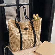 Solid Woven Straw Tote Bag
