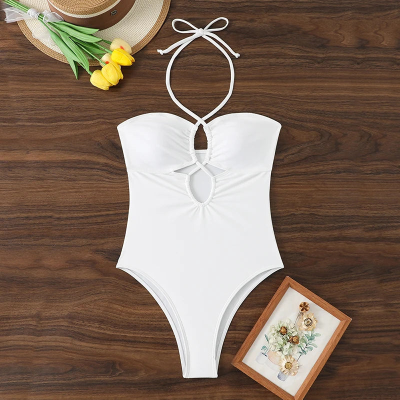 Solid Bandeau One Piece Swimsuit