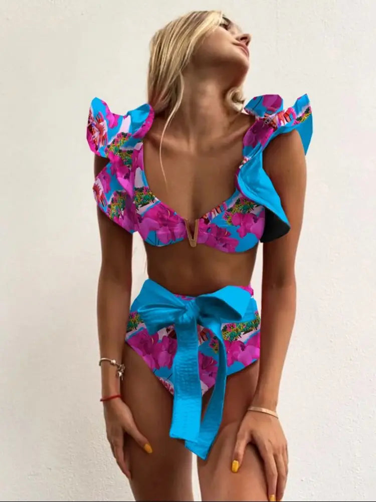 Floral Ruffle Bandage Bikini Set
