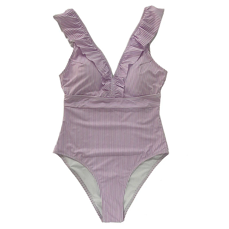 Striped Ruffle One Piece Swimsuit