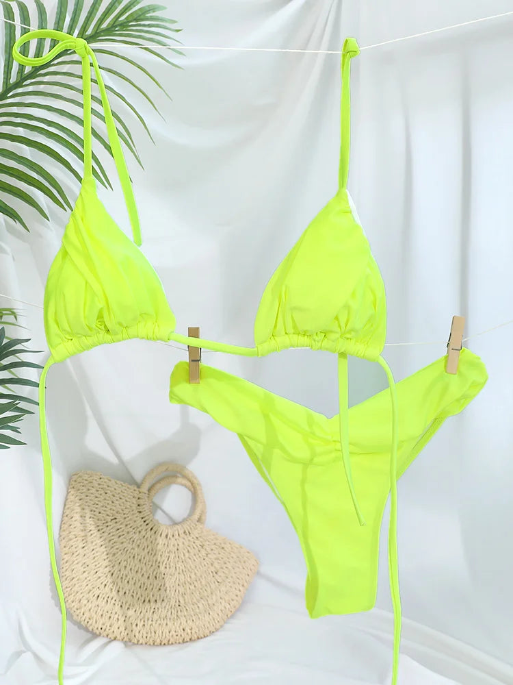 Solid Bandage Triangle Bikini Set