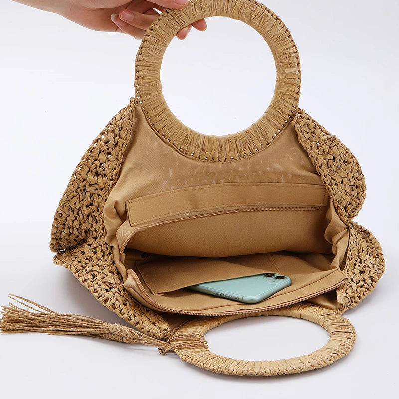 Tassel Straw Shoulder Beach Bag