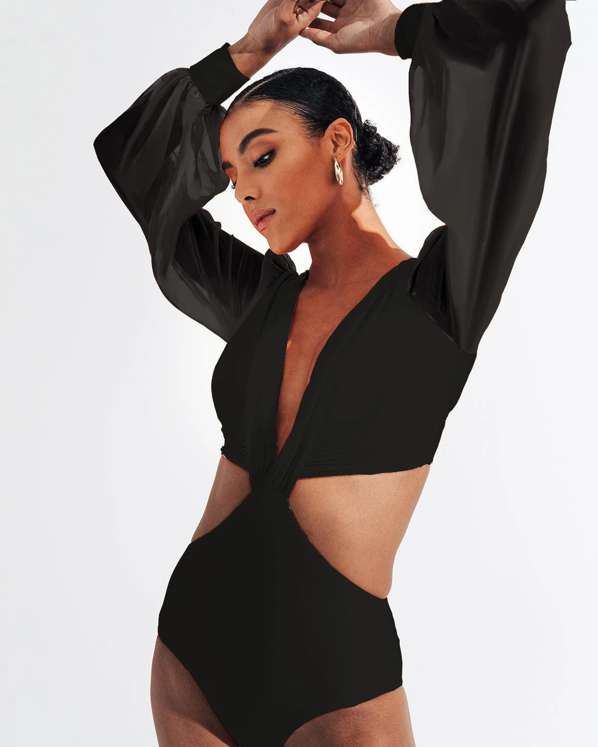 Hollow Long Sleeve Monokini Swimsuit