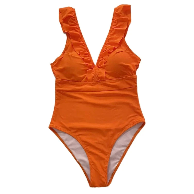 Striped Ruffle One Piece Swimsuit
