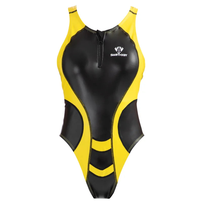 Shiny Zip One Piece Swimsuit