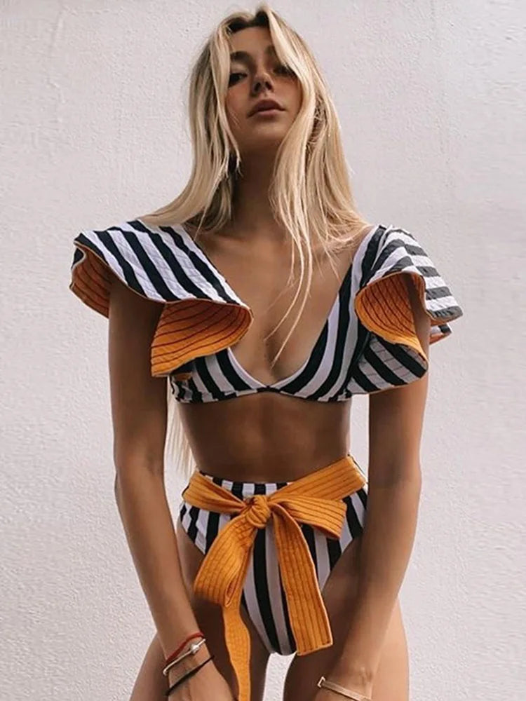 Floral Ruffle Bandage Bikini Set