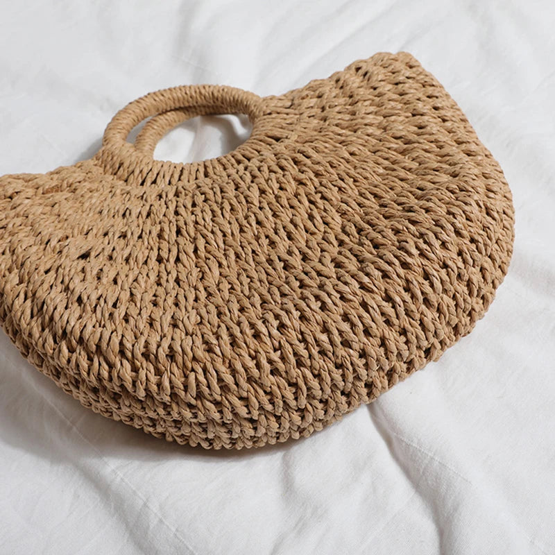 Handmade Straw Moon Beach Bag