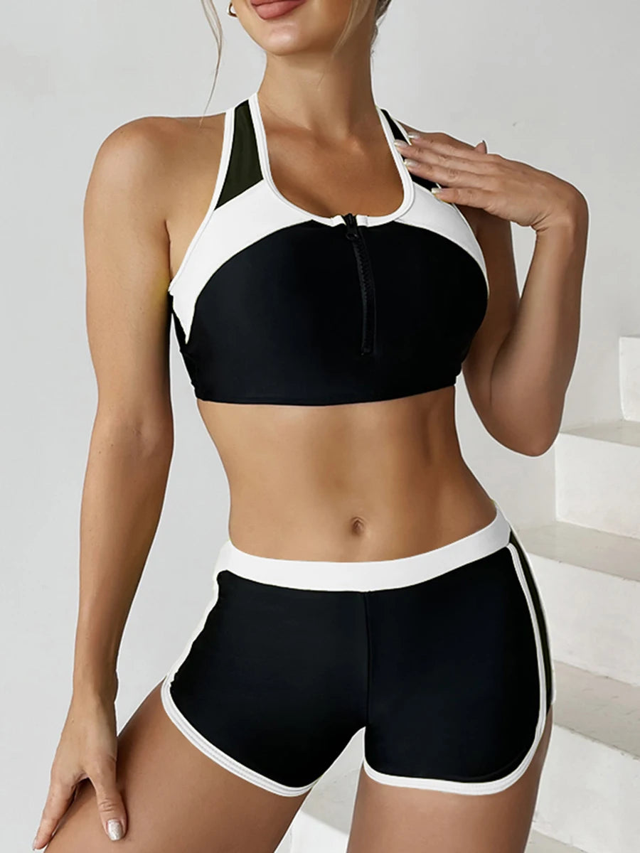 Zipper Sport Bikini Shorts Set