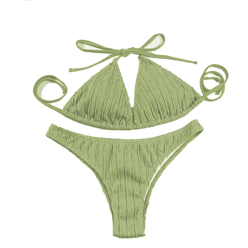 Jacquard Drawstring Bikini Set