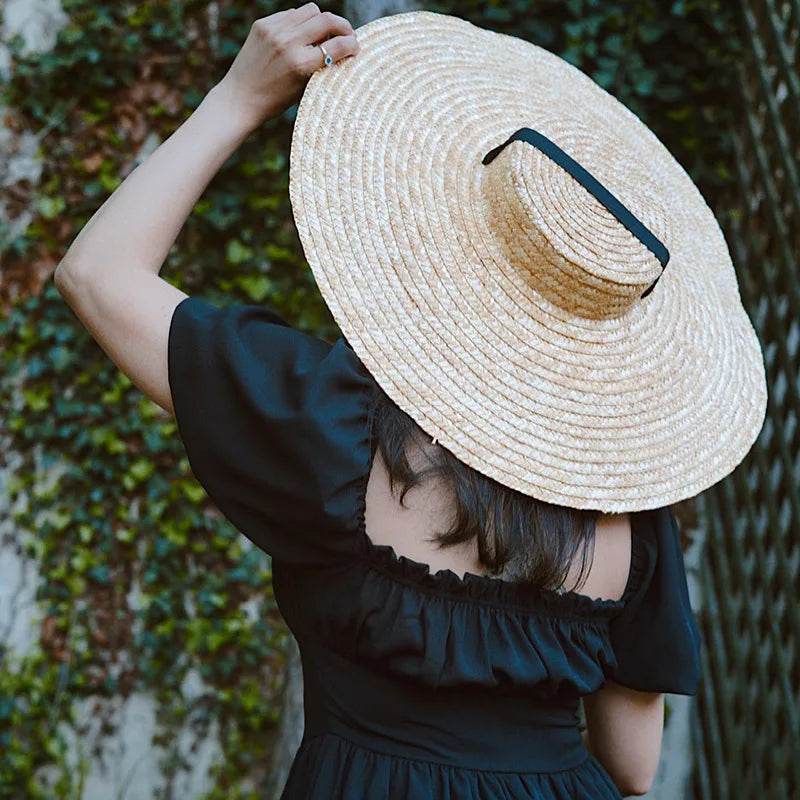 Ribbon Flat Top Straw Hat