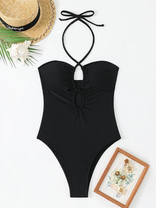 Solid Bandeau One Piece Swimsuit