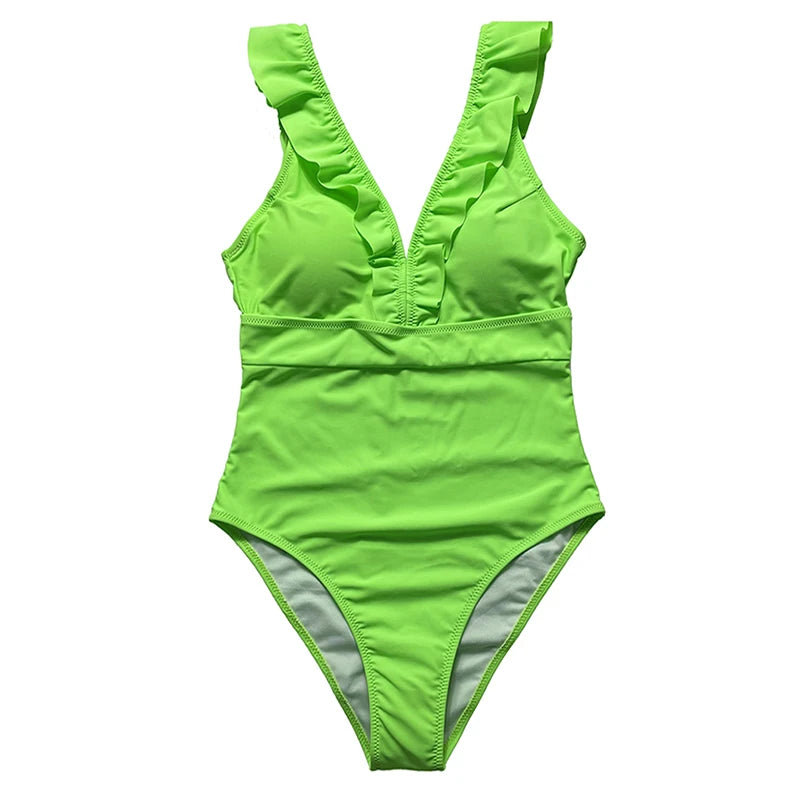 Striped Ruffle One Piece Swimsuit