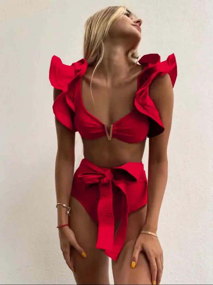 Floral Ruffle Bandage Bikini Set