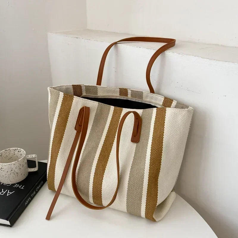 Raffia Stripe Shoulder Shopper Bag