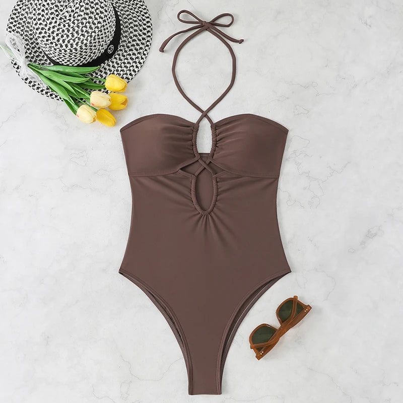Solid Bandeau One Piece Swimsuit