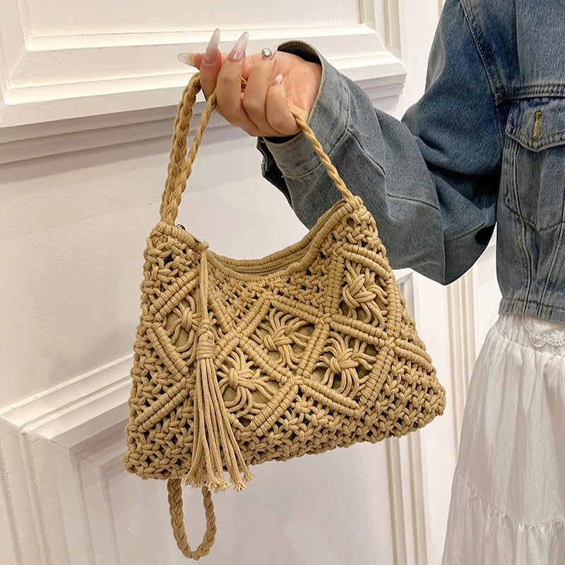 Hollow Woven Crossbody Beach Bag