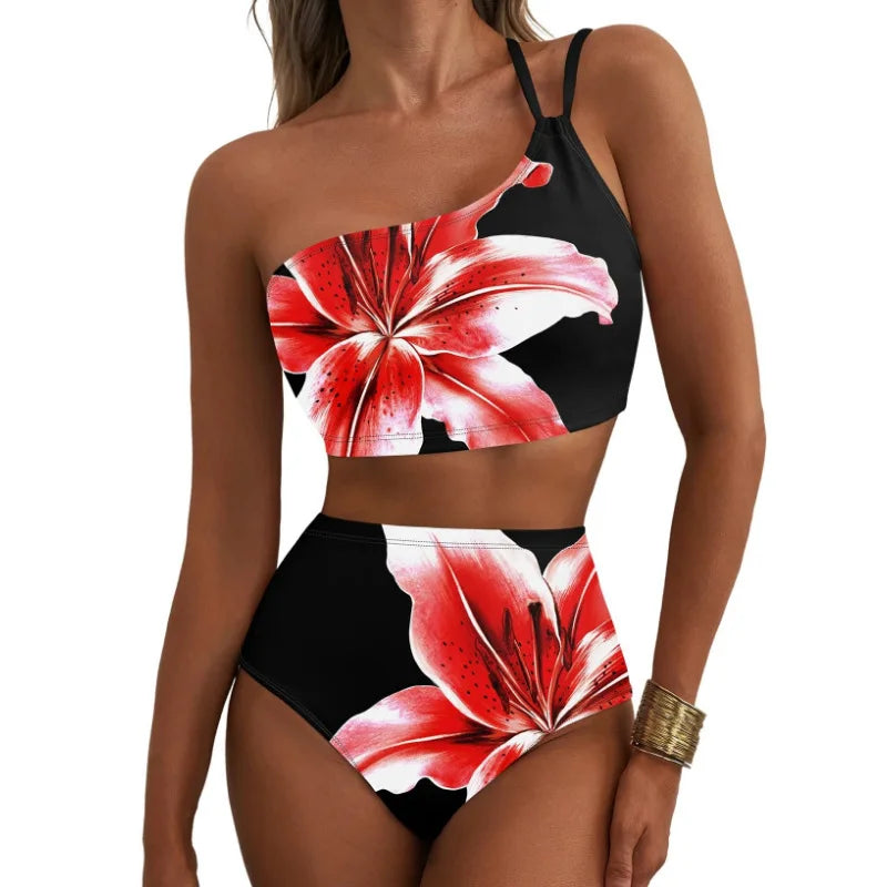 One Shoulder Floral Bikini Set