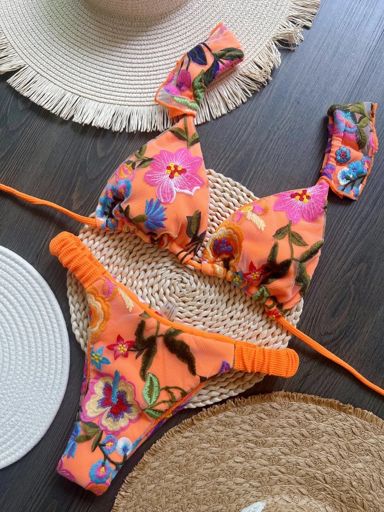 Embroidered Triangle Bikini Set