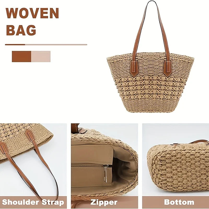 Boho Basket Straw Shoulder Bag