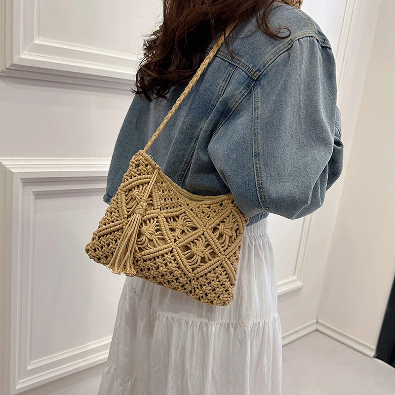 Hollow Woven Crossbody Beach Bag