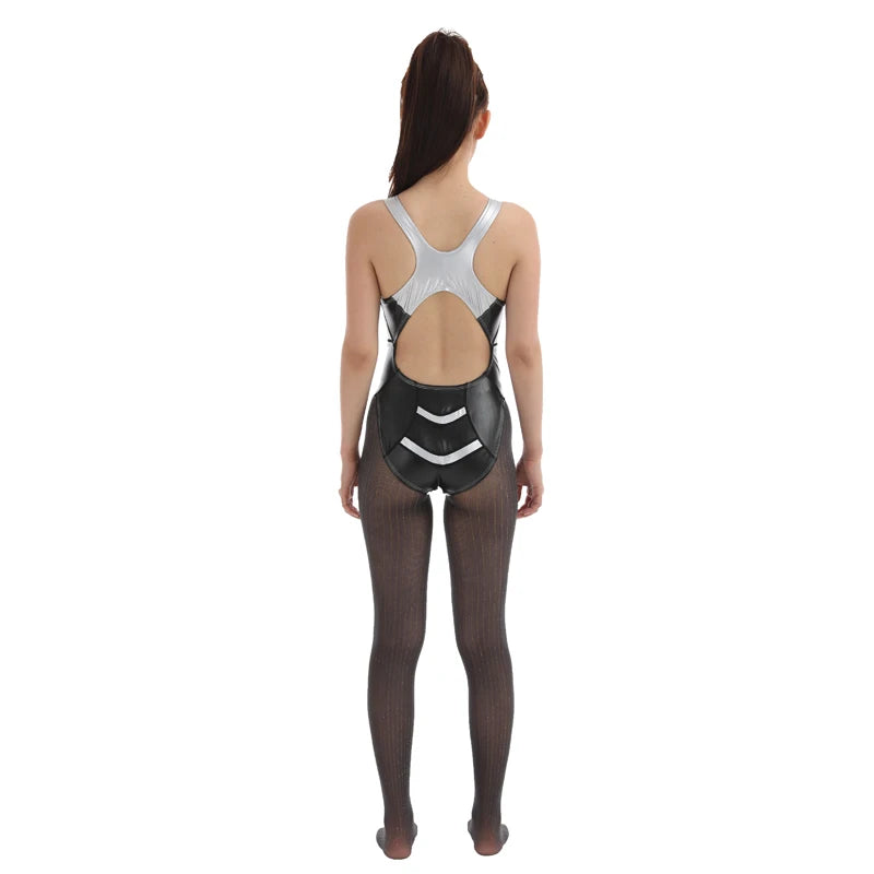 Shiny Zip One Piece Swimsuit