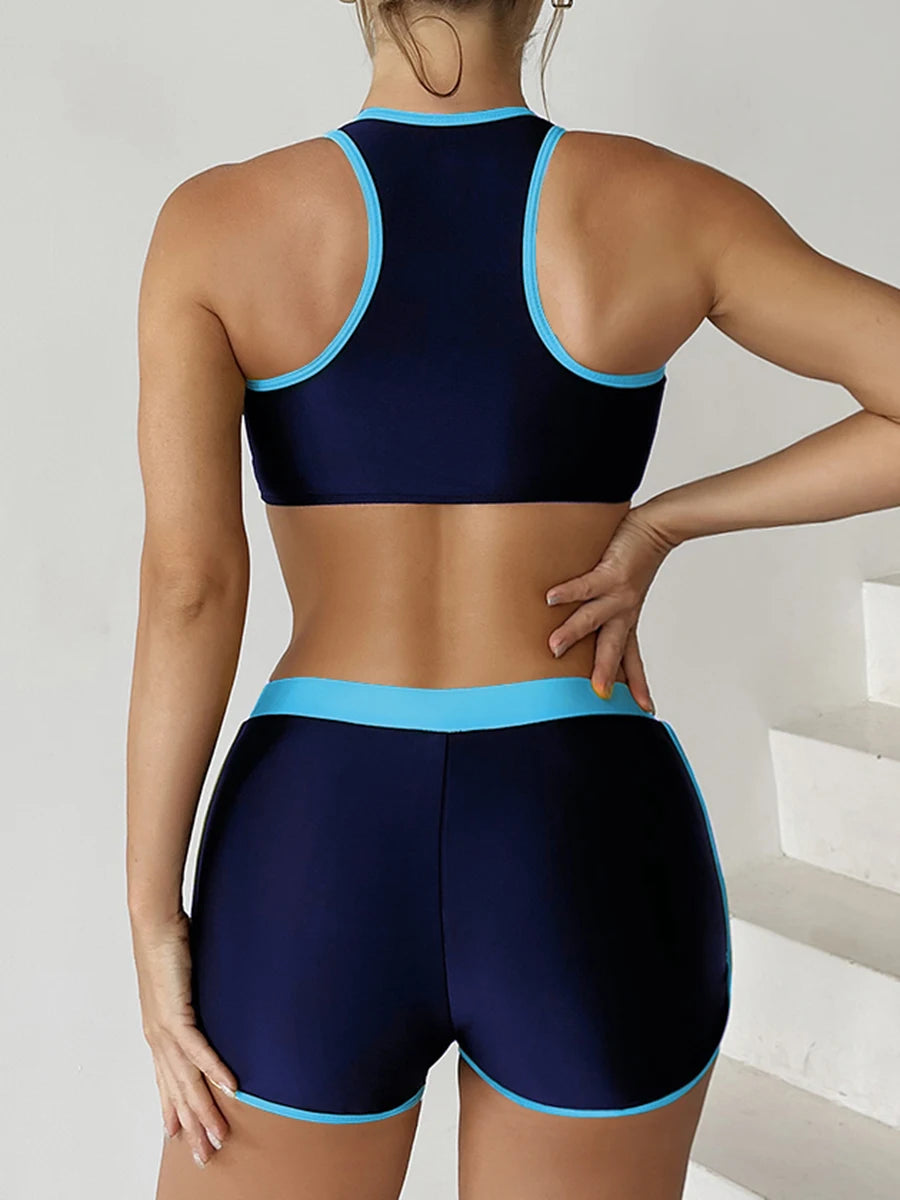 Zipper Sport Bikini Shorts Set